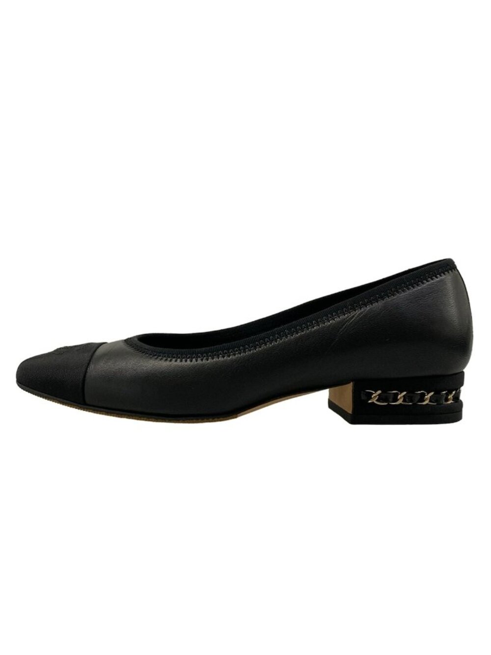 Chanel Flat Shoes 34.5 C Black Chain CC Logo Leather